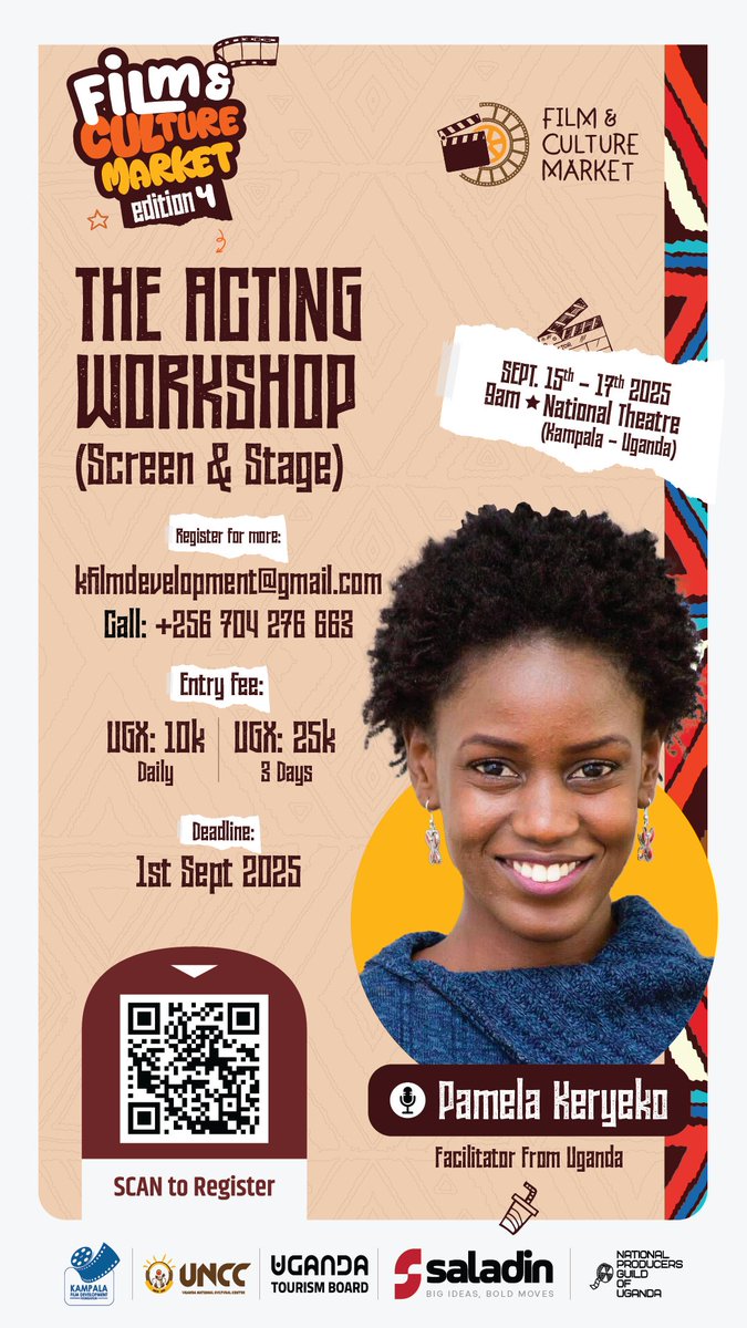 UgandaNight's tweet photo. For better products , we need better Actors , Join our Acting Workshop at the Fourth Edition of The Film and Culture Market 2025.
SCAN TO REGISTER 

@mtnug @UTBakerSchool https://t.co/OFJ6isRvUF