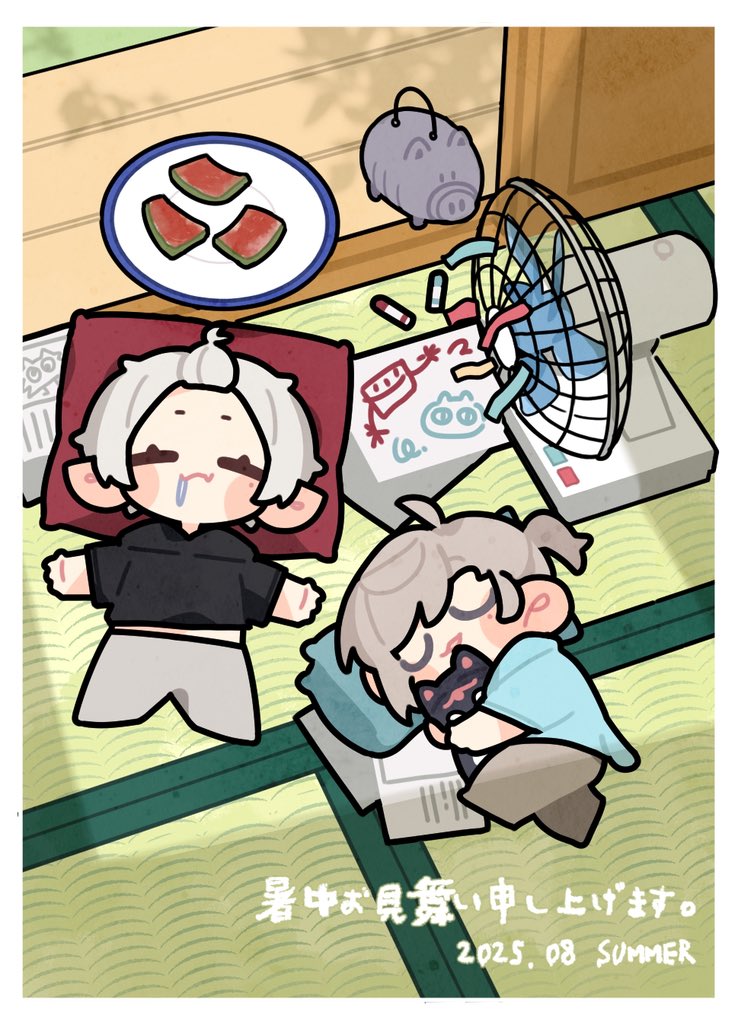 【イラスト(о´∀`о)】_ 暑中お見舞い🍉
 #くろのあとりえ #かな絵 #KuzuArt