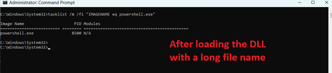 TwoSevenOneT's tweet image. Windows tools have issues handling file names. &quot;tasklist.exe&quot; cannot list the loaded modules when a DLL with a long file name is loaded into the process&apos;s memory. This could trigger some MalDevs #redteam #blueteam #malware