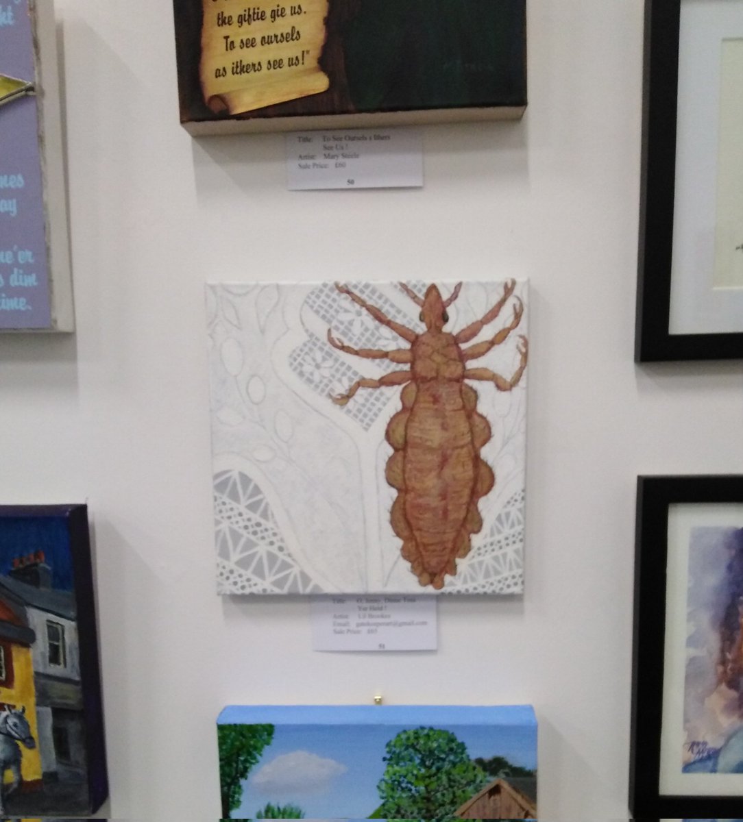 From 2019 a wee canvas showing a big louse sitting on a piece of Ayrshire whitework...shown as part of an exhibition of works inspired by the poetry of Rabbie Burns at the Burns Birthplace Museum in Alloway...! "Ah wad the power to gie us, to see ourselves as others see us..."