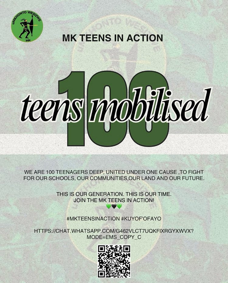 mkteensinaction's tweet image. Join MK Teens In Action. A movement for all young people between ages 8-19 years, focusing on activism for issues of school going children. Invite your friends, children, sisters,brothers and cousins to join the movement. Click on QR Code to join.#mkteensinaction #umkhontowesizwe