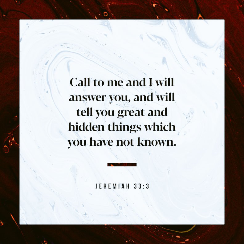 JeanMinistries's tweet photo. Jeremiah 33:3
#Call to me and I will #answer you and tell you #great and unsearchable things you do not know.’
#GodBlessAmerica
#GodBlessIsrael
#BlessedAndGrateful https://t.co/gkBW8M8bL6