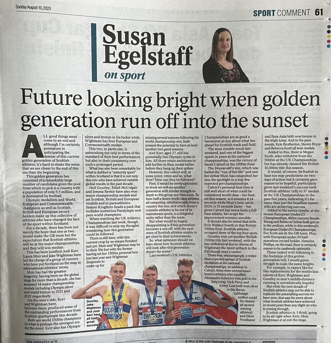 scottishathletics (@scotathletics) on Twitter photo MEDIA COVERAGE
#SALbelong
Brilliant column from <a href="/SusanEgelstaff/">Susan Egelstaff</a> <a href="/HeraldSportScot/">Herald Sport</a> on current generation - and next generation 🙌
Thanks <a href="/MtthwJhnstn/">Matthew Johnston</a> 👍
<a href="/SALChiefExec/">SALChiefExec</a> <a href="/OvensDavid/">David Ovens</a> <a href="/MareeToddMSP/">Maree Todd</a> <a href="/MarieMacklin/">Dr Marie M S Macklin CBE</a> <a href="/LordMcConnell/">Jack McConnell</a> <a href="/ianbeattie1/">Ian Beattie</a> <a href="/Redblaes/">Hugh MacDonald</a> <a href="/Tyrone_M_Smith/">Tyrone Smith</a> <a href="/katymaybarden/">Katy Barden</a> MEDIA COVERAGE
#SALbelong
Brilliant column from <a href="/SusanEgelstaff/">Susan Egelstaff</a> <a href="/HeraldSportScot/">Herald Sport</a> on current generation - and next generation 🙌
Thanks <a href="/MtthwJhnstn/">Matthew Johnston</a> 👍
<a href="/SALChiefExec/">SALChiefExec</a> <a href="/OvensDavid/">David Ovens</a> <a href="/MareeToddMSP/">Maree Todd</a> <a href="/MarieMacklin/">Dr Marie M S Macklin CBE</a> <a href="/LordMcConnell/">Jack McConnell</a> <a href="/ianbeattie1/">Ian Beattie</a> <a href="/Redblaes/">Hugh MacDonald</a> <a href="/Tyrone_M_Smith/">Tyrone Smith</a> <a href="/katymaybarden/">Katy Barden</a>