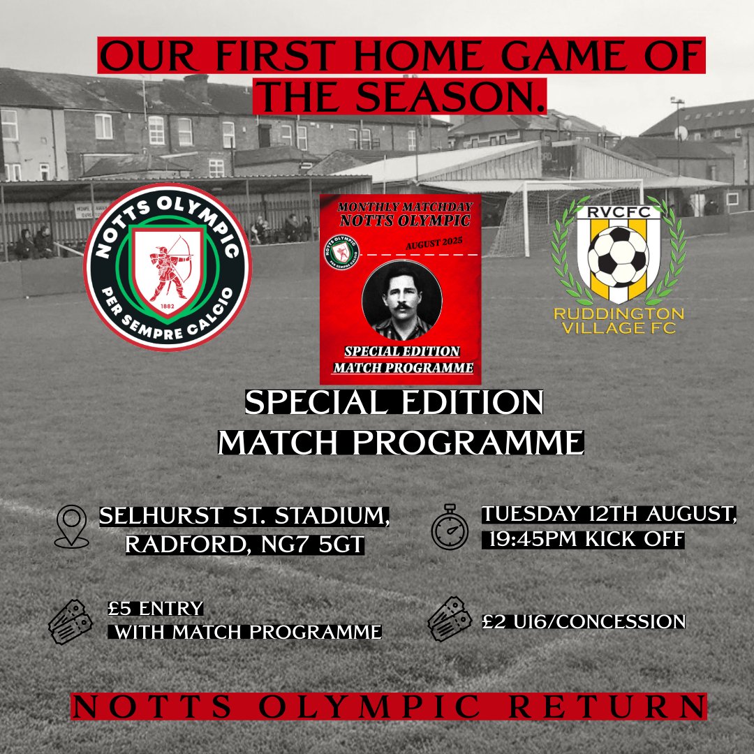Notts Olympic (@nottsolympic) on Twitter photo Match Programme!
We're back in action Tuesday night.
Our first home game, as we return to our NG7 roots.
Read about it in our special edition match programme.
<a href="/NLprogs/">Non-League Programmes</a> <a href="/NonLeagueCrowd/">Non League Crowds</a> <a href="/nonleaguevol/">Non-League Volunteers</a> <a href="/NonLeagueHQ1/">NonLeagueHQ</a> <a href="/NonLeagueFix/">NonLeagueFixtures</a> <a href="/NottsSeniorLge/">Nottinghamshire Senior League</a> <a href="/MDFootyProgs/">MATCHDAY FOOTBALL PROGRAMMES</a> <a href="/NottsSeniorLge/">Nottinghamshire Senior League</a> Match Programme!
We're back in action Tuesday night.
Our first home game, as we return to our NG7 roots.
Read about it in our special edition match programme.
<a href="/NLprogs/">Non-League Programmes</a> <a href="/NonLeagueCrowd/">Non League Crowds</a> <a href="/nonleaguevol/">Non-League Volunteers</a> <a href="/NonLeagueHQ1/">NonLeagueHQ</a> <a href="/NonLeagueFix/">NonLeagueFixtures</a> <a href="/NottsSeniorLge/">Nottinghamshire Senior League</a> <a href="/MDFootyProgs/">MATCHDAY FOOTBALL PROGRAMMES</a> <a href="/NottsSeniorLge/">Nottinghamshire Senior League</a>