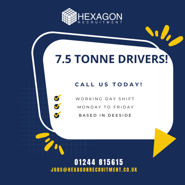 Ever thought about taking your driving skills up a notch? 🚚 We're on the lookout for a 7.5 tonne driver in Deeside!