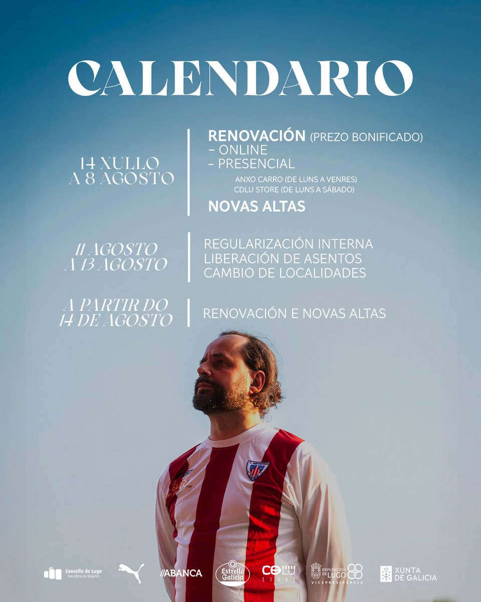 🎟️ 𝑰𝑵𝑭𝑶𝑹𝑴𝑨𝑪𝑰𝑶́𝑵 𝑫𝑬 𝑪𝑨𝑴𝑷𝑨𝑵̃𝑨

👉 Hoxe é o último día de renovacións con prezo bonificado (só online en cdlugo.compralaentrada.com)

▫️ Luns: Regularización interna (sen renovacións nin novas altas)
▫️ Martes e mércores: Liberación de asentos e cambio de