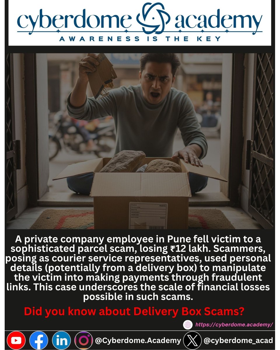 cyberdome_acad's tweet image. Scammers are stealing personal info from discarded Amazon/Flipkart boxes to trick you into fake deals or phishing links. #StaySafe #CyberCrime #BoxScam #CyberSafety #DeliveryScam #StopScams #OnlineSafety How to Protect Yourself? #cyberdomeacademy