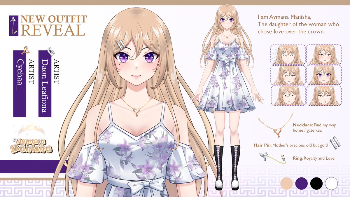 💜 Character Sheet Outfit 3 💜
ママ : <a href="/DaonLeafiona/">DaOn</a> | パパ : <a href="/cyehaa_/">Cey 🍭 || Live2d Rigger</a> 

General #AymanaManisha
Live #Manisha_Live
Fanart #ManamArt
Clips #Acippp
Other #masakanMana
Announcement #aytention

Made by : <a href="/pradjadj/">Pradja DJ</a>
Website : aymana.radiostar.co.id