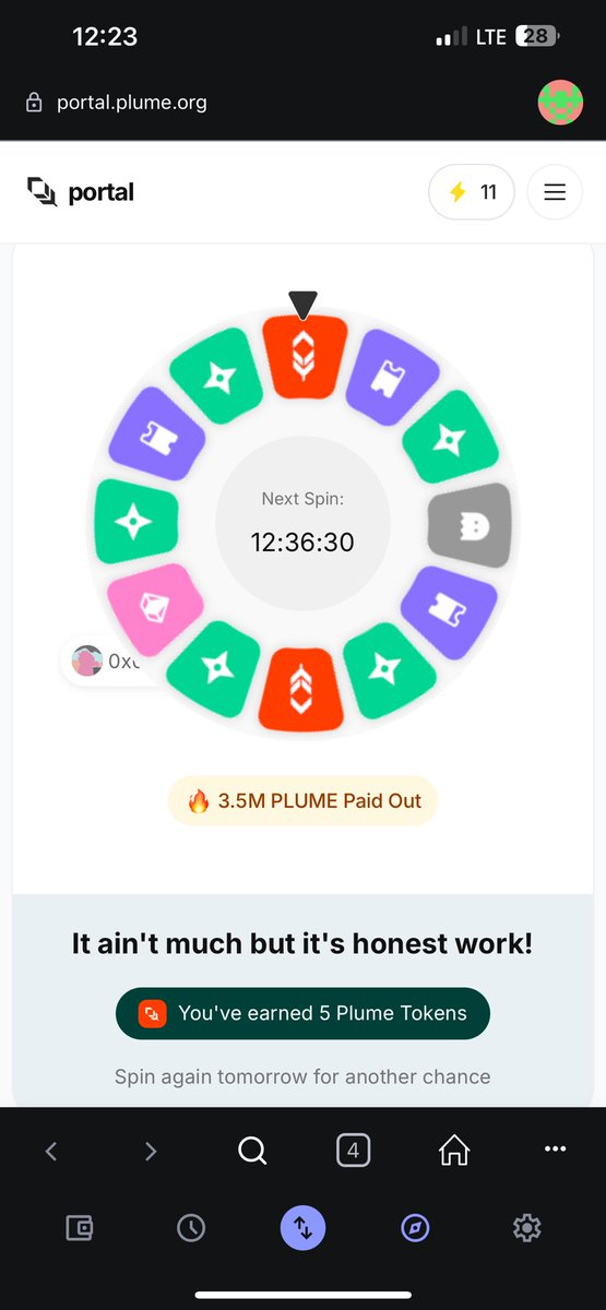 Got $5PLUME token🎉 on the <a href="/plumenetwork/">Plume - RWAfi Chain</a> daily spin.

It ain’t much but it’s honest work

Let’s keep spinning,
Gplume