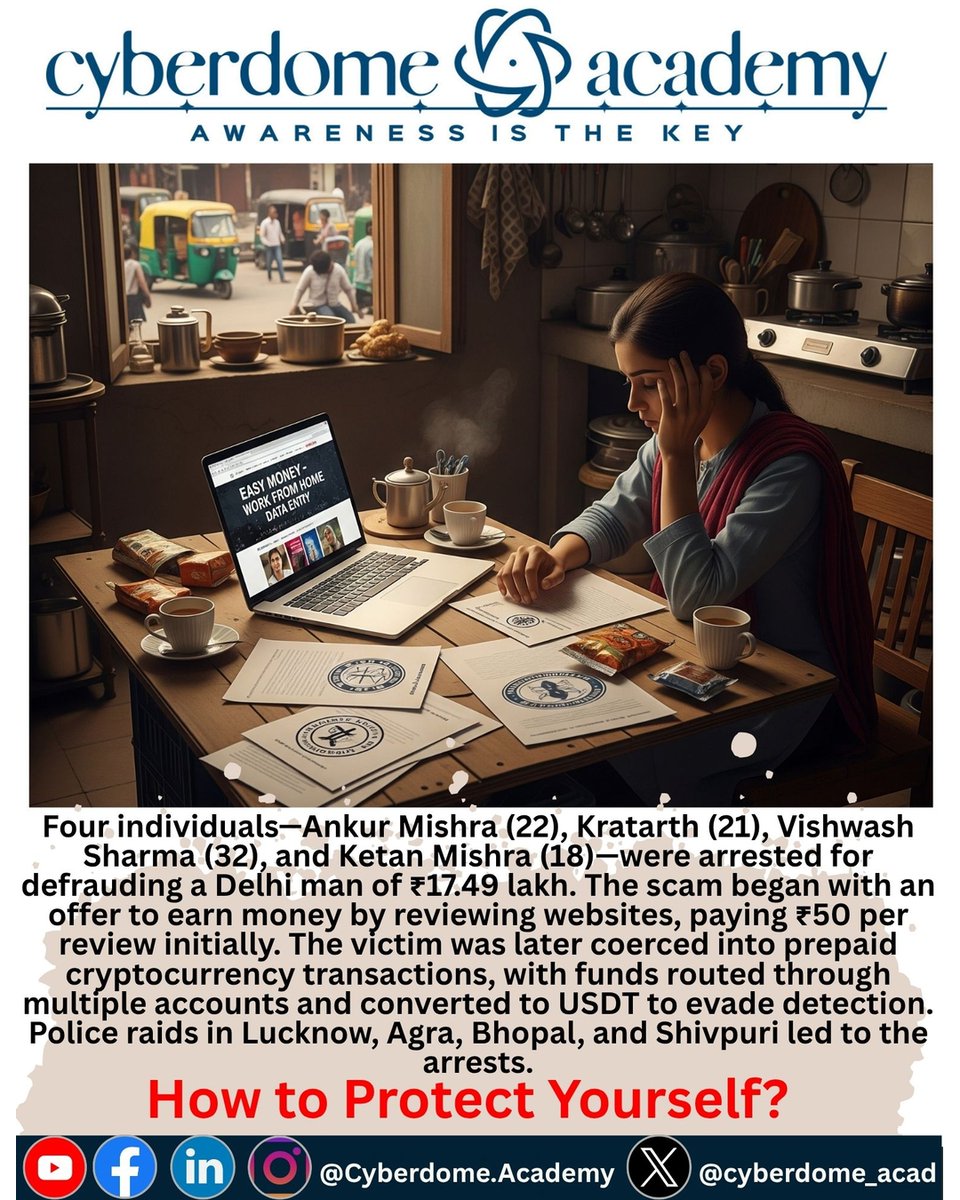 cyberdome_acad's tweet image. WFH scams are targeting YOU! From fake data entry jobs to crypto traps, scammers are smarter than ever. #CyberSafety #IndiaAgainstScams #StaySafeOnline #WFHScam #CyberSafety #IndiaAgainstScams How to Protect Yourself? #cyberdomeacademy
