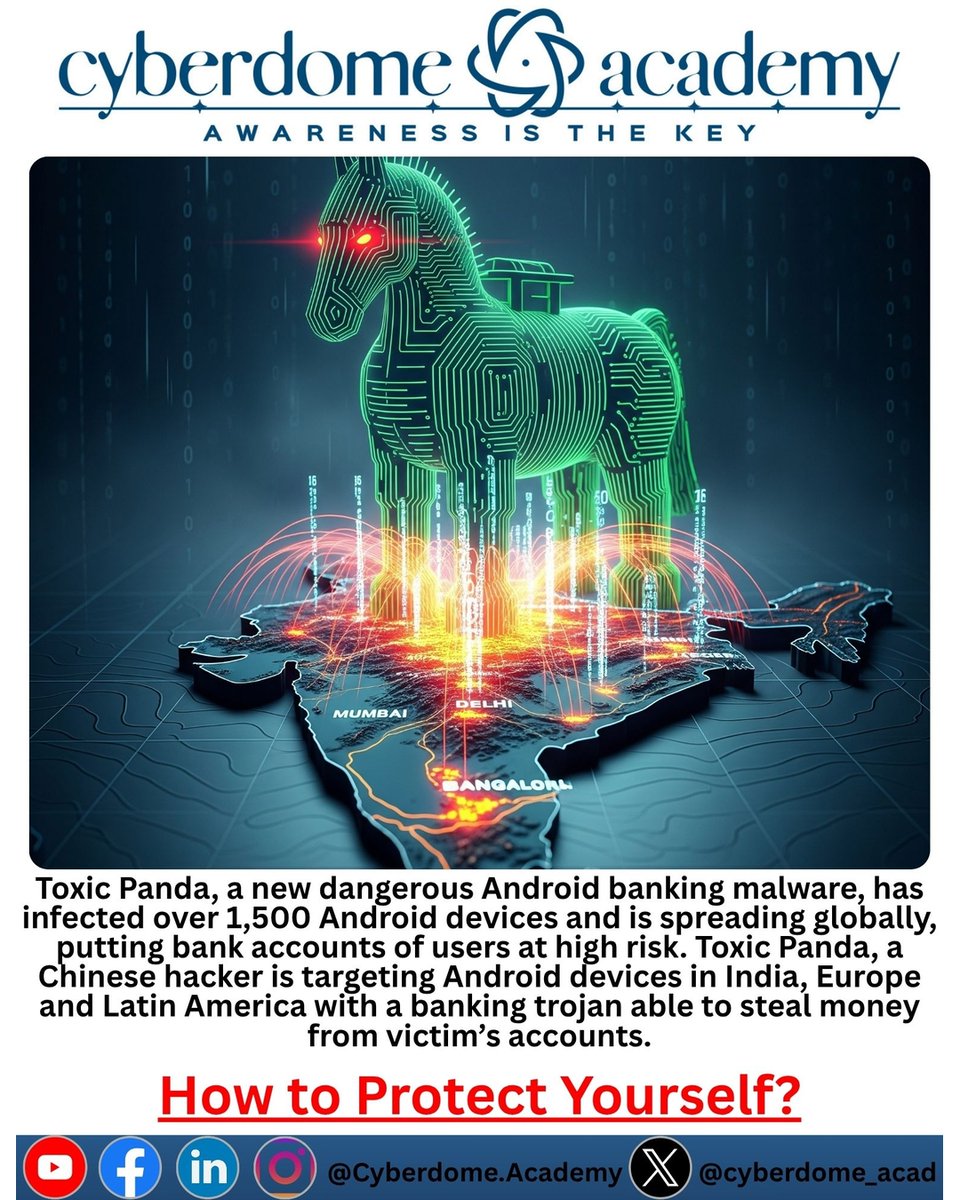 cyberdome_acad's tweet image. Beware of Trojan malware targeting Indian banks! Fake apps like SOVA &amp;amp; Toxic Panda steal your data. #CyberSecurity #India #StaySafe #TrojanMalware #IndiaCyberSafe #CyberAware #India How to Protect Yourself? #cyberdomeacademy