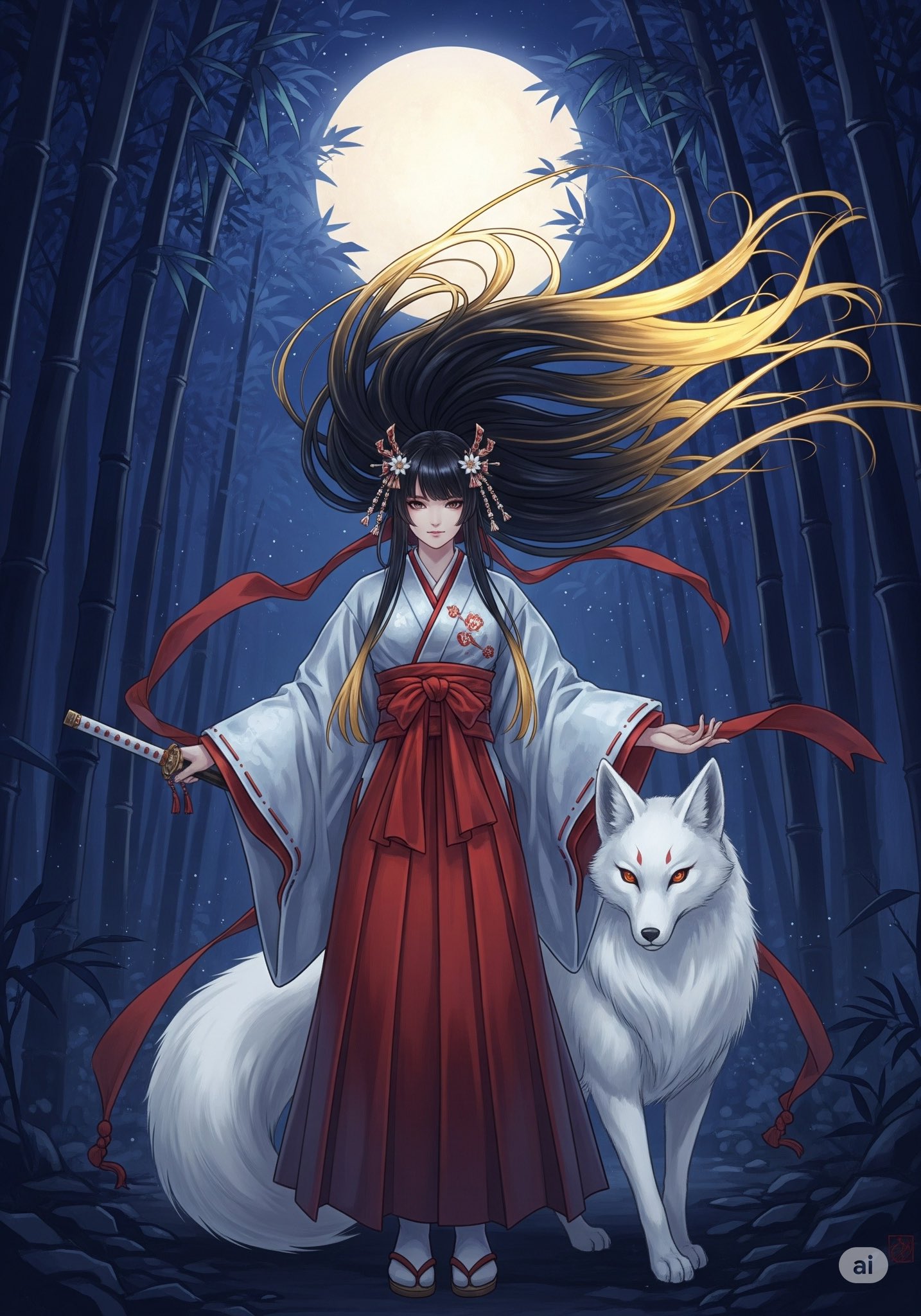 神話シリーズ　ツクヨミ　手描きイラスト 夜の神 #ツクヨミ #Tsukuyomi #aiart #nijijourney
