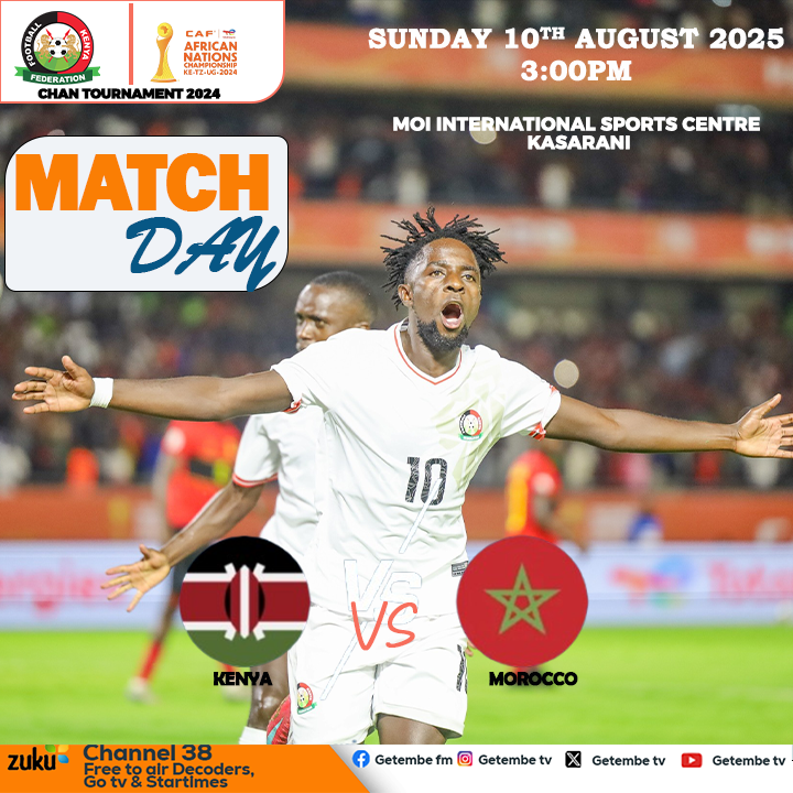 GetembeTV's tweet photo. Matchday
#HarambeeStars 🆚 Morocco
🏟 Kasarani Stadium
⏰ 3 pm
#CHAN2024 #TotalEnergiesCHAN2024 #GetembeTV #getembedigital #GetembeDigitalApp #getembetvonzuku #sports #SportsNews https://t.co/9QLaUIMBG2