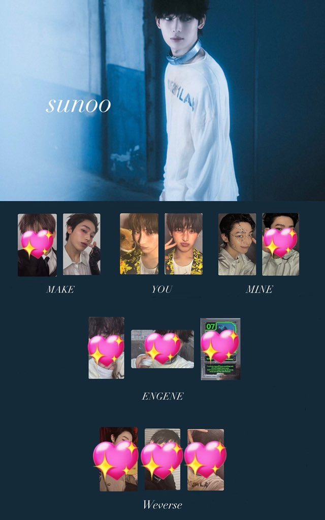 ENHYPEN トレカ交換DESIRE:UNLEASH  

譲：1枚目の画像

求：同種ソヌ 💖以外

郵送希望です📮☆
交換可能な方リプ・dm
宜しくお願い致しますっ🍀

 #ENHYPENトレカ交換
#ENHYPEN交換 #ソヌ #SUNOO