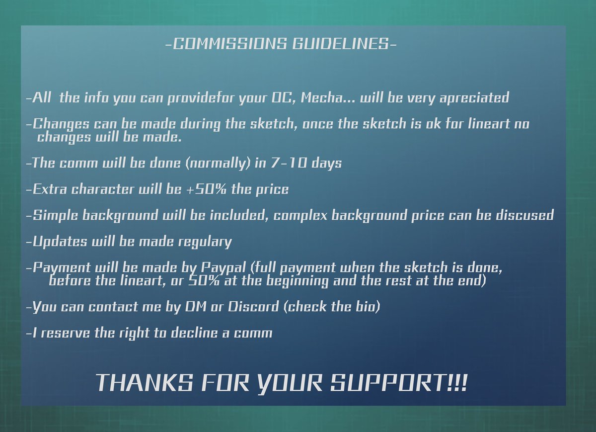 Side031's tweet image. Updated comms sheet!
Also opening 4 slots!
Share apreciated.