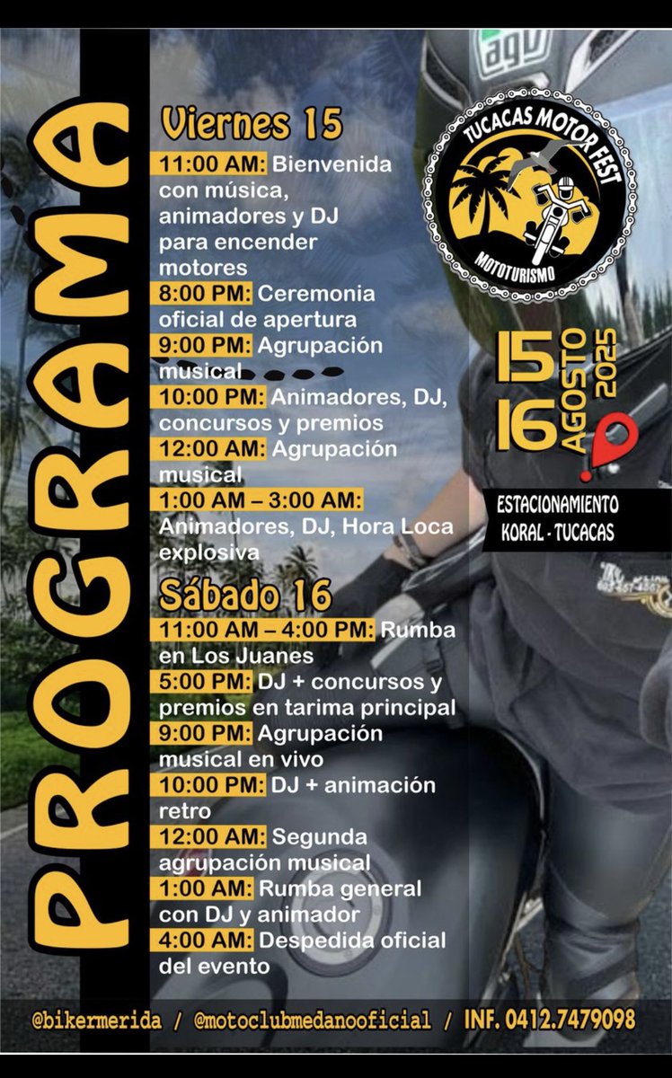 🌊🔥 ¡Moto, sol y playa en un solo destino! 

El asfalto es solo el comienzo... 🛣️ porque en Tucacas Motor Fest 2025 la meta está junto al mar. 🏖️🏍️

📅 15 y 16 de agosto
📍 Hotel Koral OHS – Tucacas

🔗 Todos los detalles aquí:
wa.me/p/629885092354…