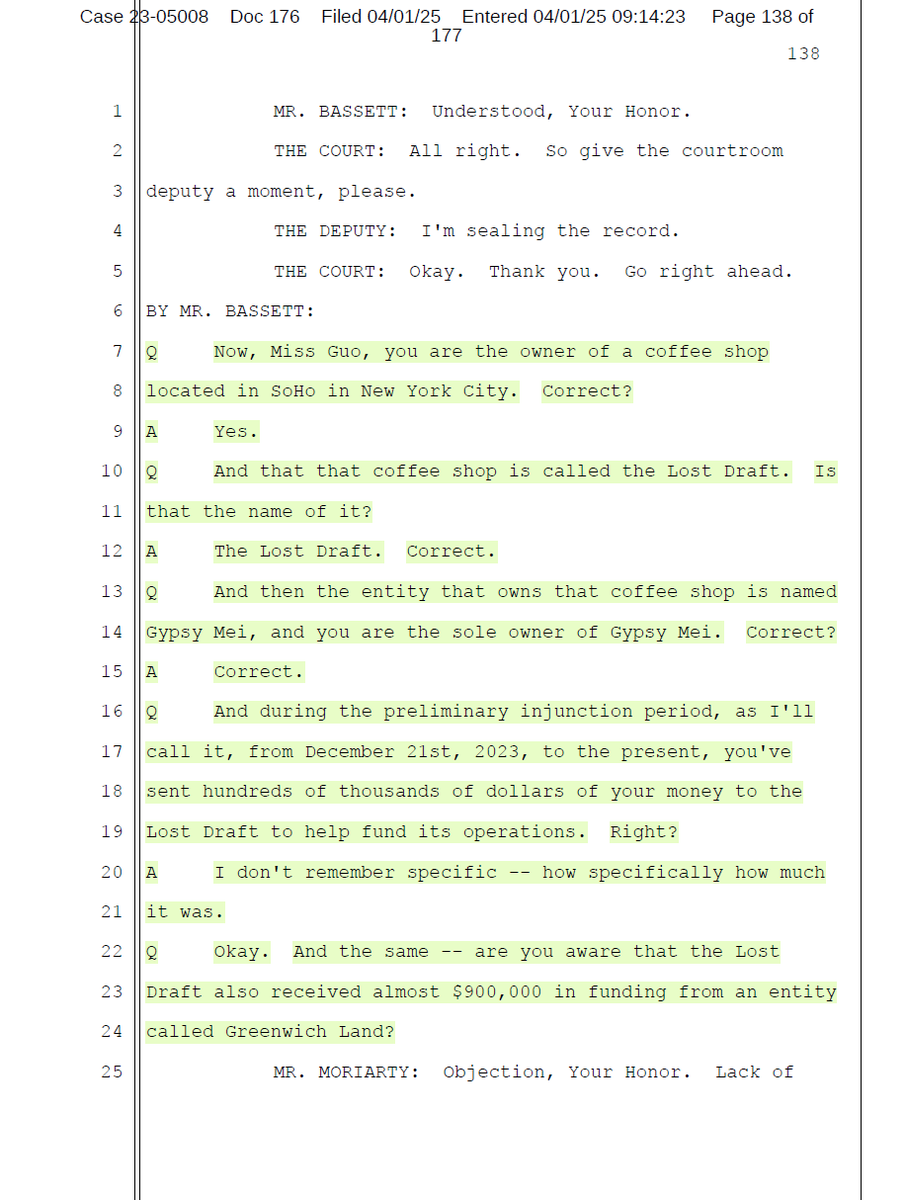 #郭文贵破产案 郭美民事藐视法庭罪成立 
郭美法庭证词节选 （第二部分）：郭骗庭审费用
问：郭小姐，您认出这是您和Shroff女士在2024年6月23日的WhatsApp消息吗？
答：我看到了。
问：在这条消息链的最顶端，Shroff女士对你说，请问能帮我和Sid Scott买份寿司吗？然后您回复说，好的。您看到了吗？