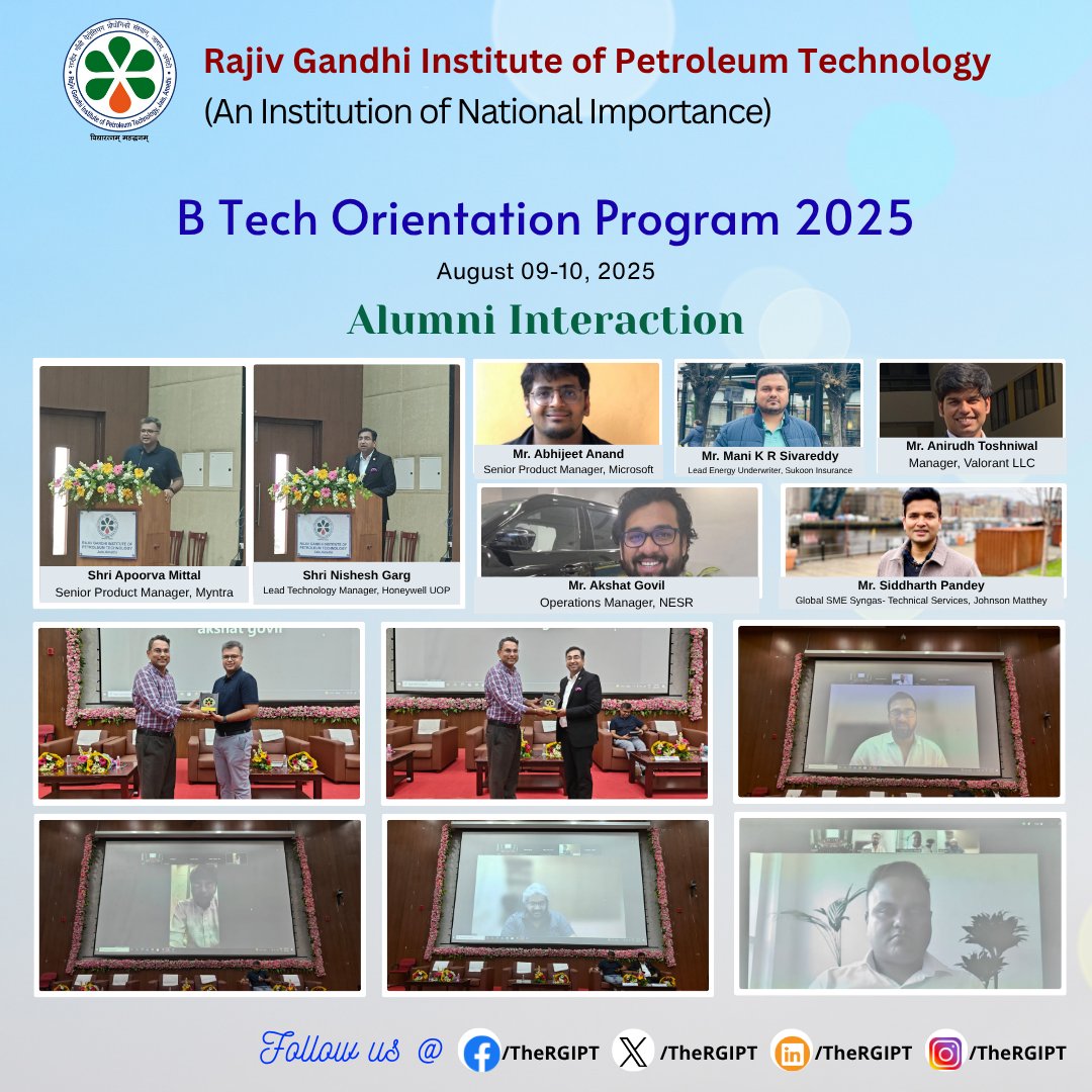 TheRGIPT's tweet image. Bridging the past and the future! 📷
As part of the Orientation Program 2025, the Alumni Association of RGIPT hosted an inspiring Alumni Interaction session.
#RGIPT #MoPNG #AlumniInteraction #Orientation2025 #RGIPTCommunity