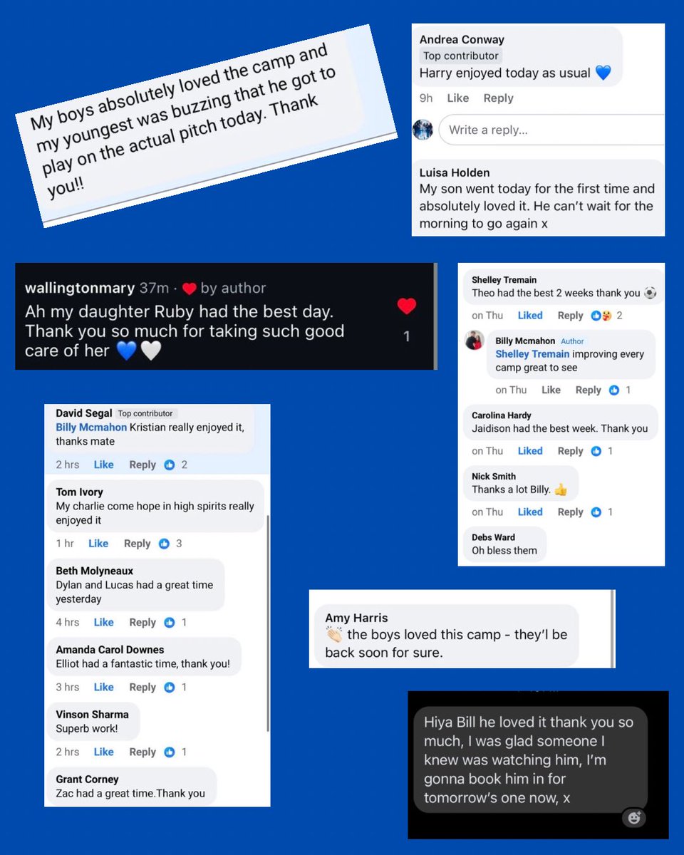 Some great comments about our Camps🤩👏🏼 

Lots of happy campers! 

We’ve got lots of fun lined up for this coming Tuesday, Wednesday and Thursday! 

Click the link to get your child booked in 👇🏼 

portal.sportskey.com/venues/billeri…