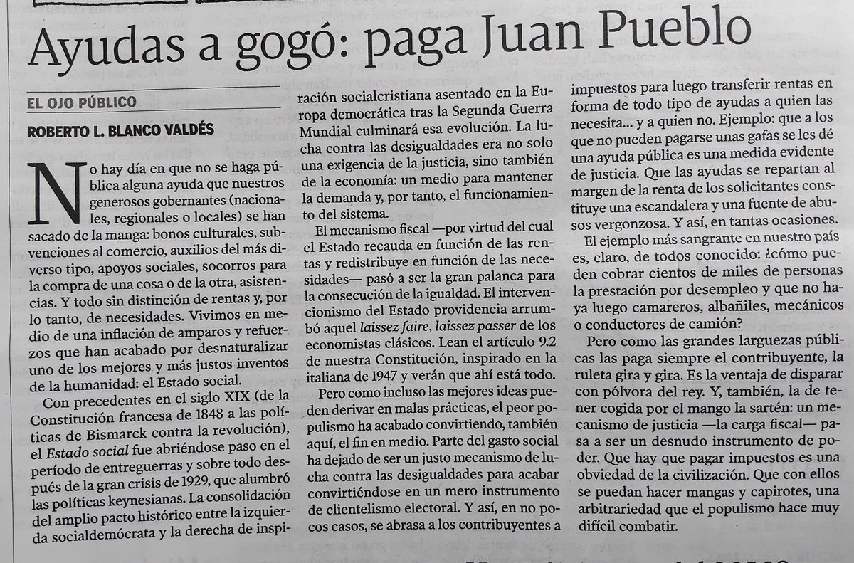 "Como las grandes larguezas públicas las paga siempre el contribuyente, la ruleta gira y gira" (Roberto Blanco Valdés). #ciudadaNOsúbdito
