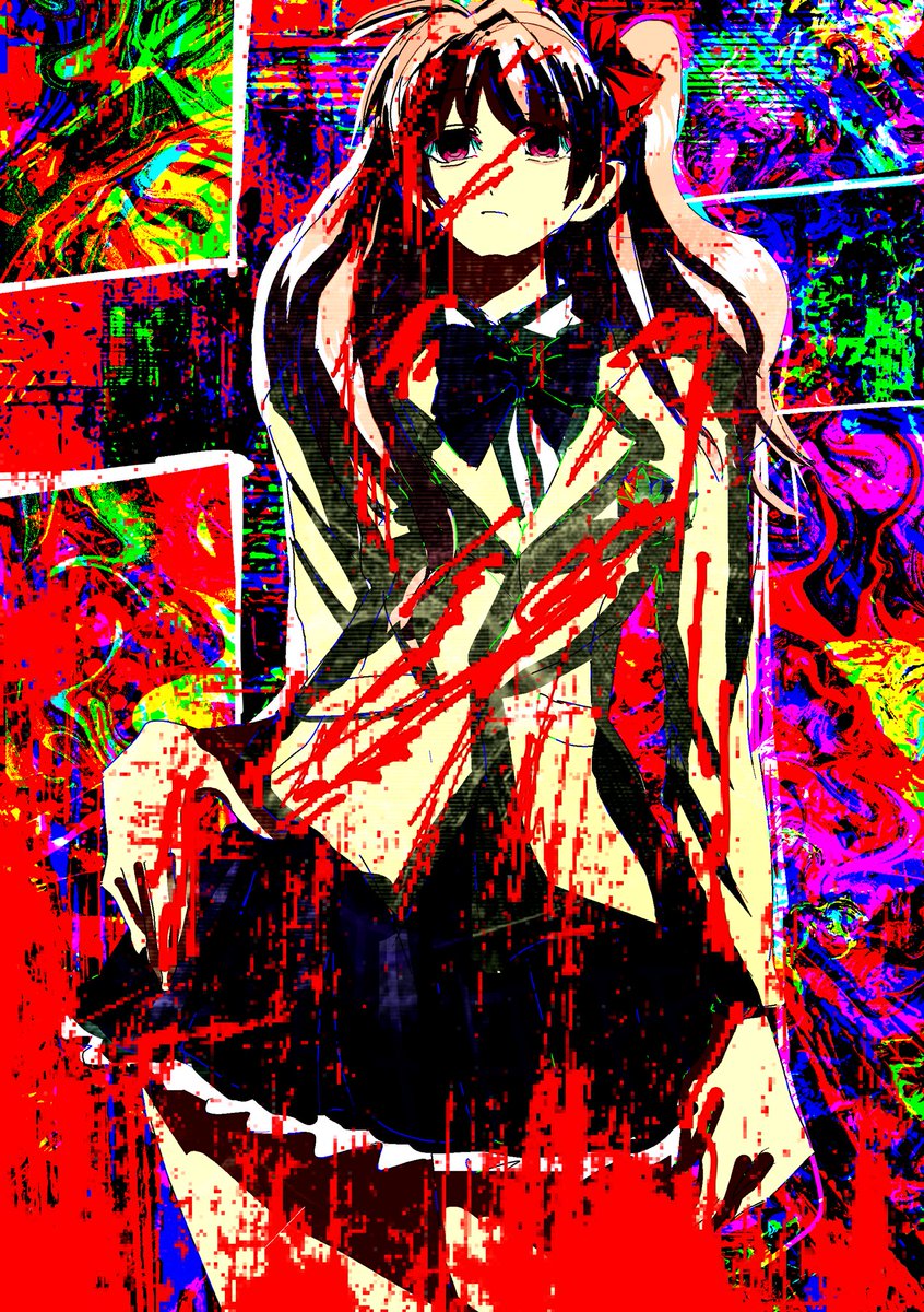 Rimi Sakihata — drenched in paranoia and blood. 
FAN ART!!!!!
#ChaosHEAd #カオヘ  #sciadv  #Nitroplus #ニトロプラス #MAGES
