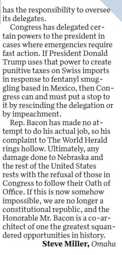 AngieLauritsen's tweet image. I agree. 
Unfortunately, Rep Bacon, during a procedural vote earlier this year, gave up Congress&apos;s tariff authority until October 1st. 
It&apos;s how he votes that matters... #NE02 #GOPTariffs