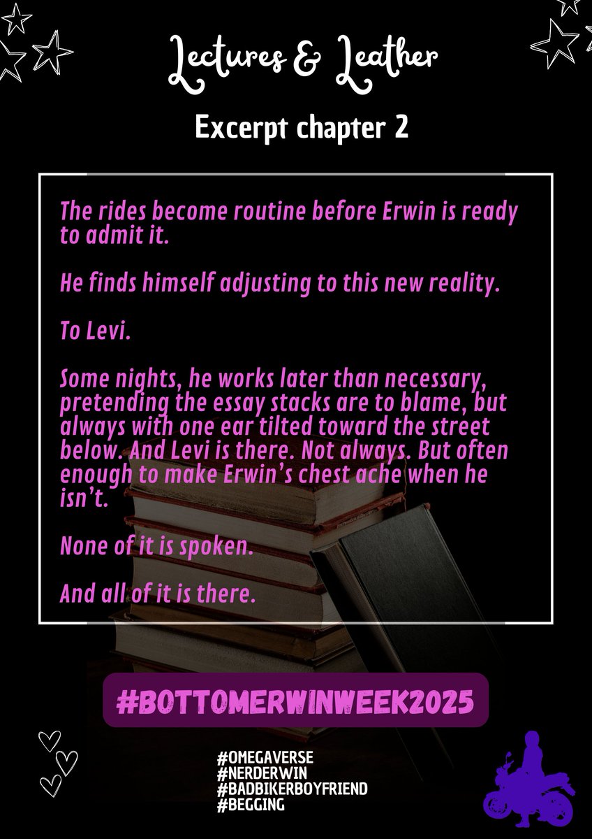 Katrina__Fanfic's tweet photo. Here's chapter 2 of my ongoing #eruri fic "Lectures and Leather" for #BottomErwinWeek2025 @bottomerwin
https://t.co/sukgV855RQ
I hope you guys enjoy this bit! https://t.co/7BZaudP0nD