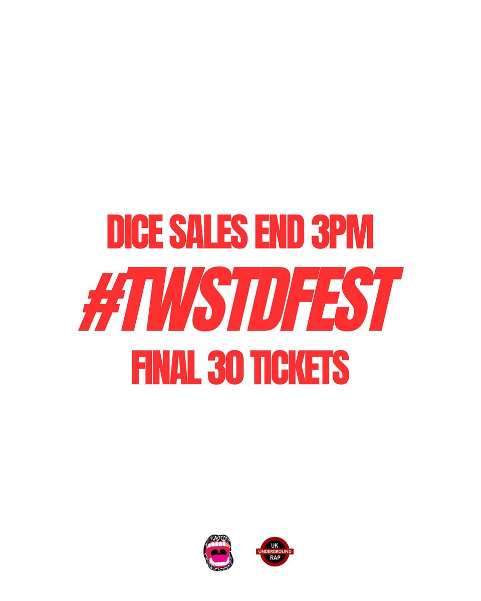 ukundergroundrap (@ukunderground_) on Twitter photo TONIGHT WE MAKE HISTORY🗣️
<a href="/PTwistedlive/">#TWSTDFEST</a>
DICE SALES END 3PM
20 TICKETS LEFT🚨
link: link.dice.fm/DegRQNQAIVb?sh…
#TWSTDFEST TONIGHT WE MAKE HISTORY🗣️
<a href="/PTwistedlive/">#TWSTDFEST</a>
DICE SALES END 3PM
20 TICKETS LEFT🚨
link: link.dice.fm/DegRQNQAIVb?sh…
#TWSTDFEST