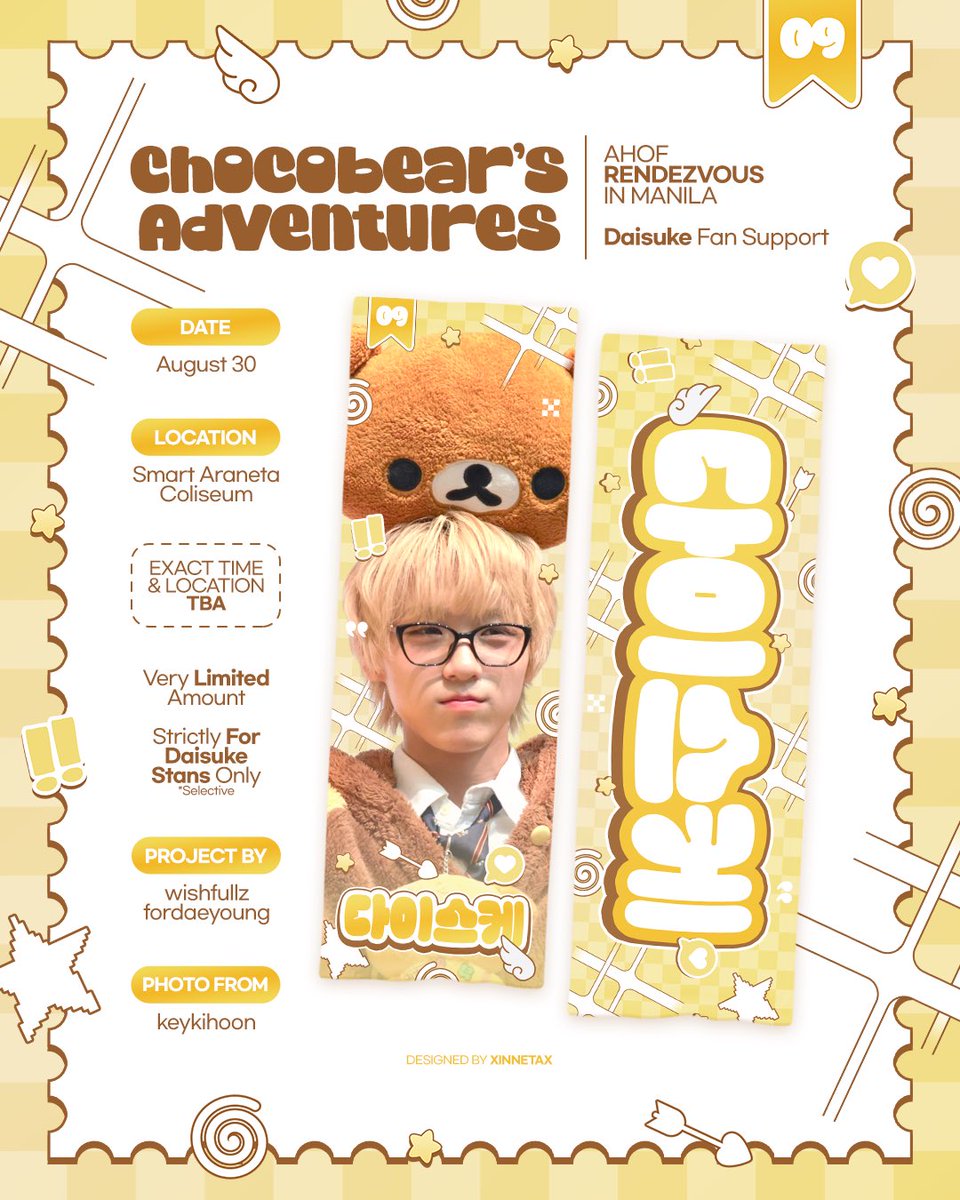 AHOF RENDEZVOUZ IN MANILA
ꔛ fan support by <a href="/wishfullz/">𝓶. 𐔌՞. .՞𐦯</a> &amp; <a href="/fordaeyoung/">꒰ঌ n ໒꒱</a> 

🐻 ᴄʜᴏᴄᴏʙᴇᴀʀ'ꜱ ᴀᴅᴠᴇɴᴛᴜʀᴇꜱ ₊ • ﾟ * ₊ ⋆ ✩

15x5 Cloth Banner 

✰ like &amp; rt
✰ strictly for Daisuke stans

ෆ⸒⸒ photo from <a href="/keykihoon/">Bea</a> 

#AHOF #RENDEZVOUSinMANILA #DAISUKE #다이스케