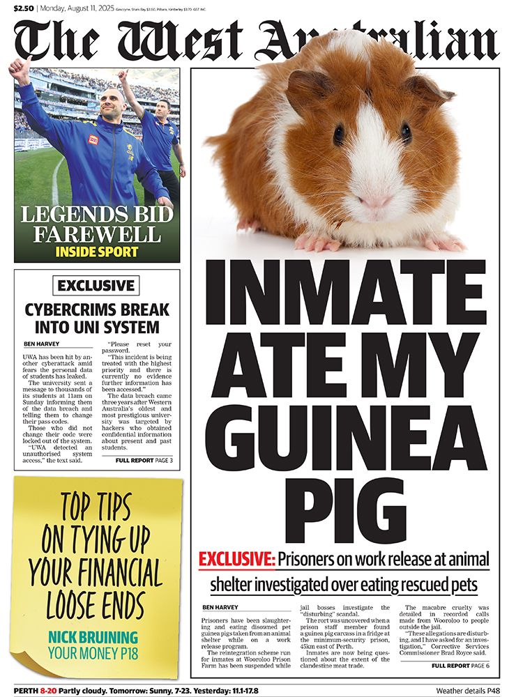 The front page of Monday's The West Australian.