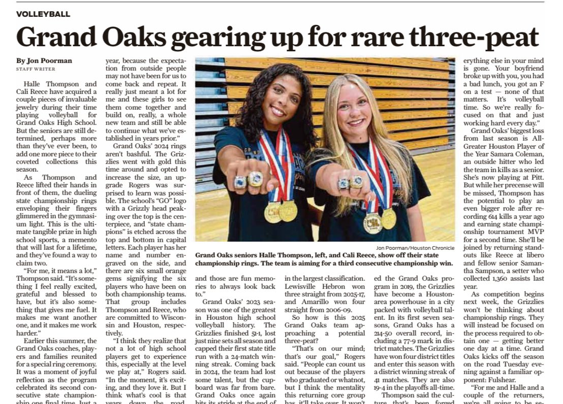 Jon Poorman (@jonpoorman) on Twitter photo 📰 Today’s <a href="/HoustonChron/">Houston Chronicle</a> sports section includes features on <a href="/JackYates_FB/">Jack Yates Football Official</a> QB <a href="/im3island_/">Christopher Brown 26’</a> and a three-peat quest for <a href="/grandoaksvb/">Grand Oaks Volleyball</a>.
🔗 Yates: houstonchronicle.com/sports/high-sc…
🔗 Grand Oaks: houstonchronicle.com/sports/high-sc… 📰 Today’s <a href="/HoustonChron/">Houston Chronicle</a> sports section includes features on <a href="/JackYates_FB/">Jack Yates Football Official</a> QB <a href="/im3island_/">Christopher Brown 26’</a> and a three-peat quest for <a href="/grandoaksvb/">Grand Oaks Volleyball</a>.
🔗 Yates: houstonchronicle.com/sports/high-sc…
🔗 Grand Oaks: houstonchronicle.com/sports/high-sc…