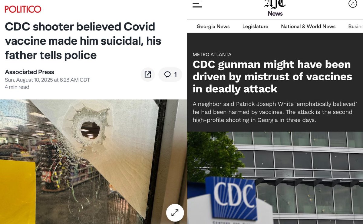 The Tennessee Holler (@thetnholler) on Twitter photo "He believed the COVID vaccine made him suicidal… some laid-off CDC employees say <a href="/RobertKennedyJr/">Robert F. Kennedy Jr</a> shares responsibility for the violence and should resign…”
With a head full of lies + easy access to weapons he fired at the CDC and killed Officer Rose. politico.com/news/2025/08/1… "He believed the COVID vaccine made him suicidal… some laid-off CDC employees say <a href="/RobertKennedyJr/">Robert F. Kennedy Jr</a> shares responsibility for the violence and should resign…”
With a head full of lies + easy access to weapons he fired at the CDC and killed Officer Rose. politico.com/news/2025/08/1…