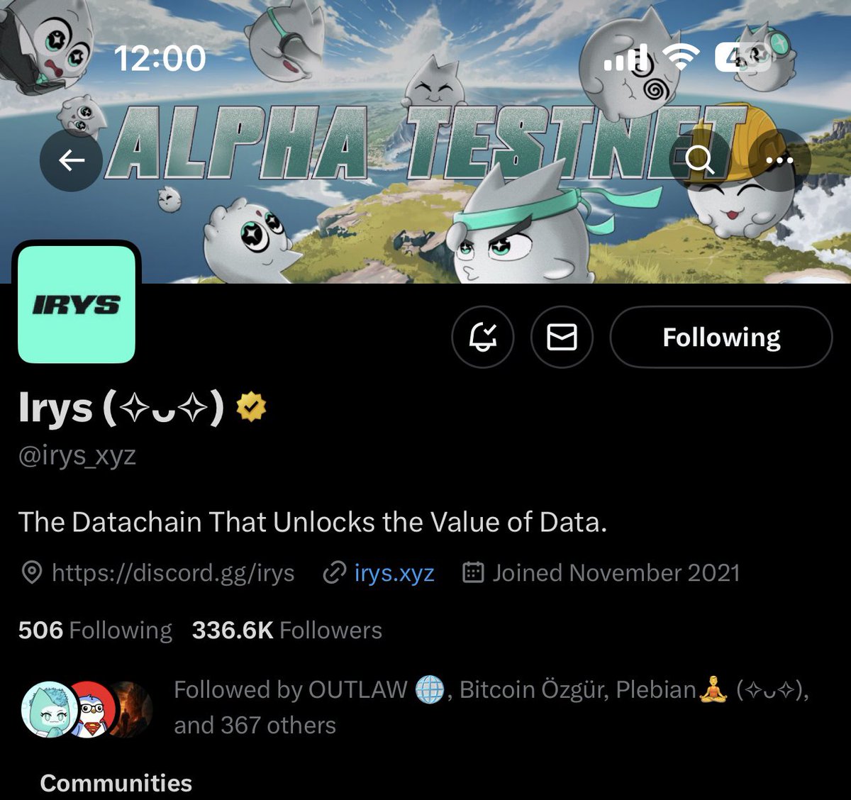 Just noticed 370 of my friends follow <a href="/irys_xyz/">Irys (✧ᴗ✧)</a>

people who understand what it means when data becomes fast, reliable, and permanent (temporary if you want) 

What’s your count?