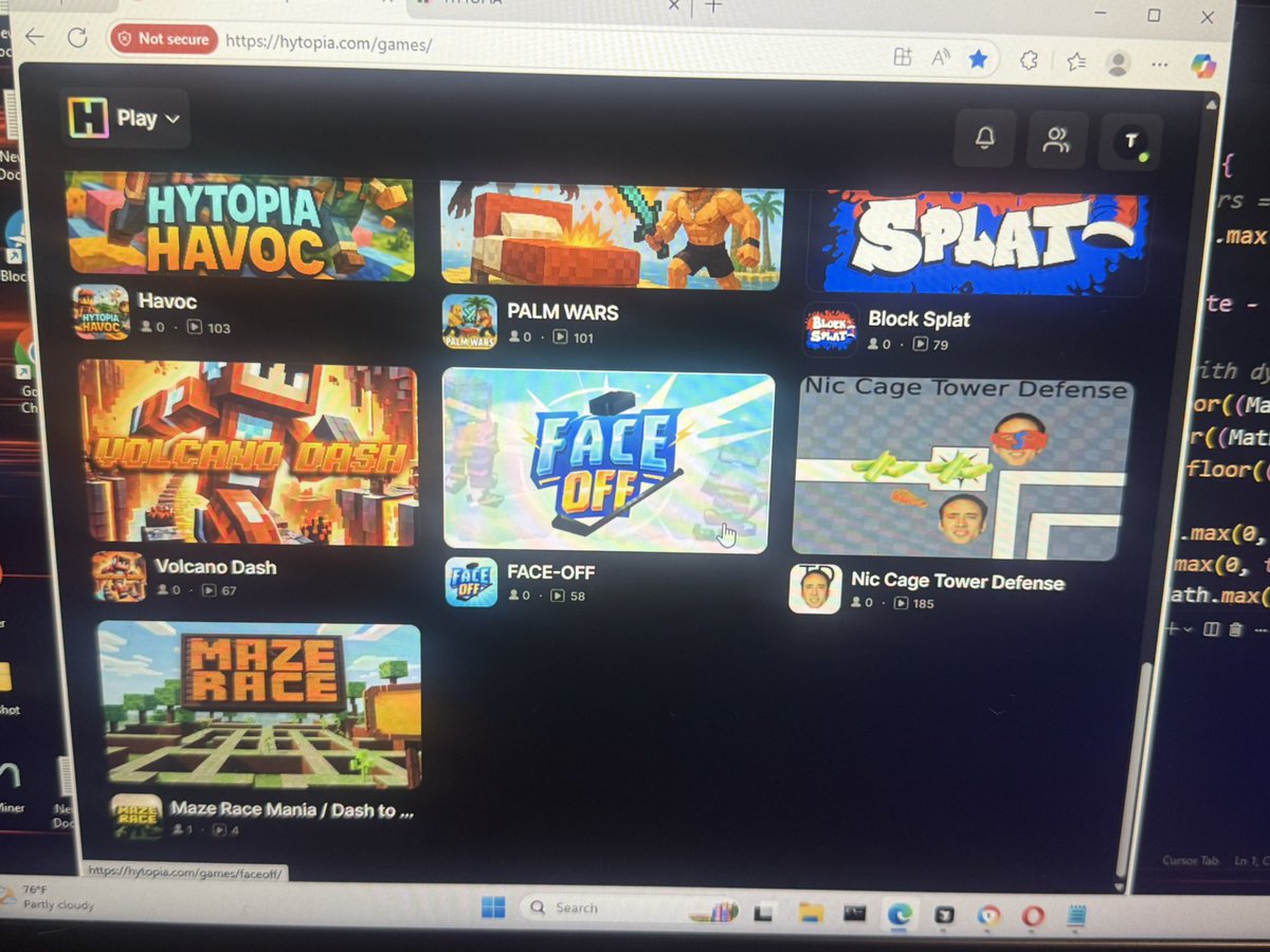 Good morning 

Come test my new game that I vibe coded in one day !! On <a href="/hytopia/"></a> 

Get ready for ultimate heart-pounding, adrenaline-fueled race through mind-bending mazes! Compete against friends or players worldwide in a thrilling dash to be the first to conquer the finish