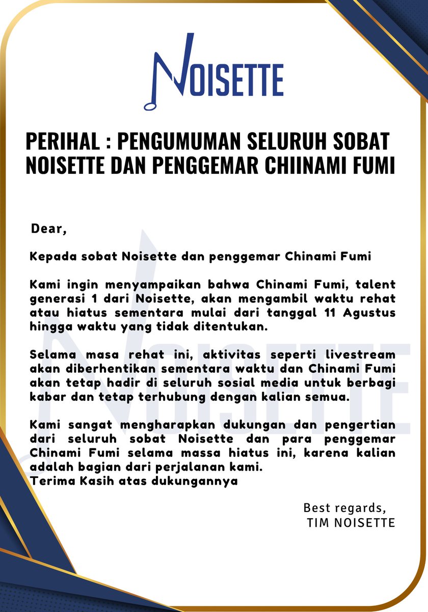 Noisette Official Account (@noisetteid) on Twitter photo Informasi mengenai Talent Gen 1 <a href="/ChinamiFumiiii/">Chinami Fumi 🩹【Noisette】</a> Informasi mengenai Talent Gen 1 <a href="/ChinamiFumiiii/">Chinami Fumi 🩹【Noisette】</a>