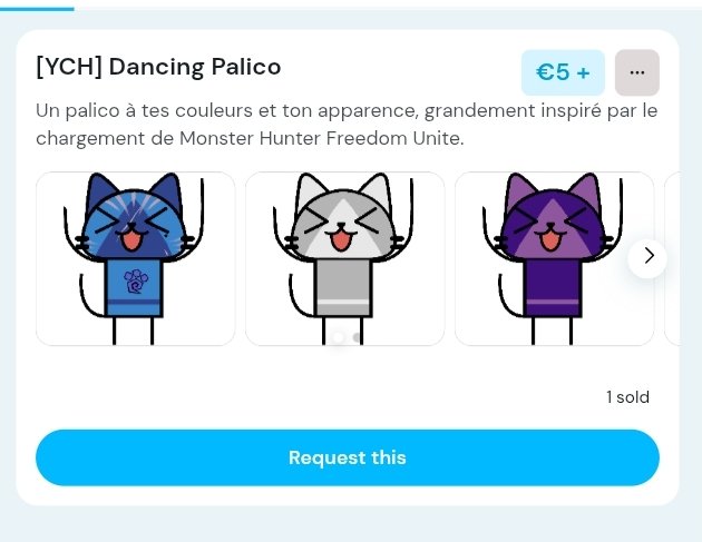 Les premiers slots sont ouverts ! Devenez des Palicos qui ont le groove dans la peau 😺 

ko-fi.com/missatsushii/c…

♥︎ + ↻ très apprécié 🥺🤍

#vtuber ✧ #vtubers ✧ #vtuberfr  ✧ #MonsterHunter ✧ #Palico