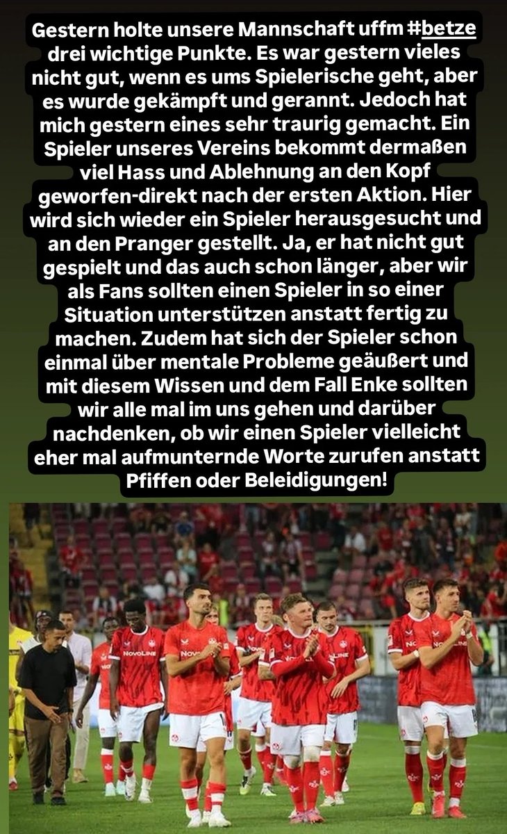 Da haben manche #betze Fans wieder einmal ein Ziel gefunden u. jetzt wird wieder jemand mit Fackeln vom Berg gejagt.
Vielleicht sollten alle mal durchatmen und ggf. ihr Verhalten reflektieren. Niemand spielt mit Absicht schlecht und manchmal spielt auch #MentalHealth eine Rolle.