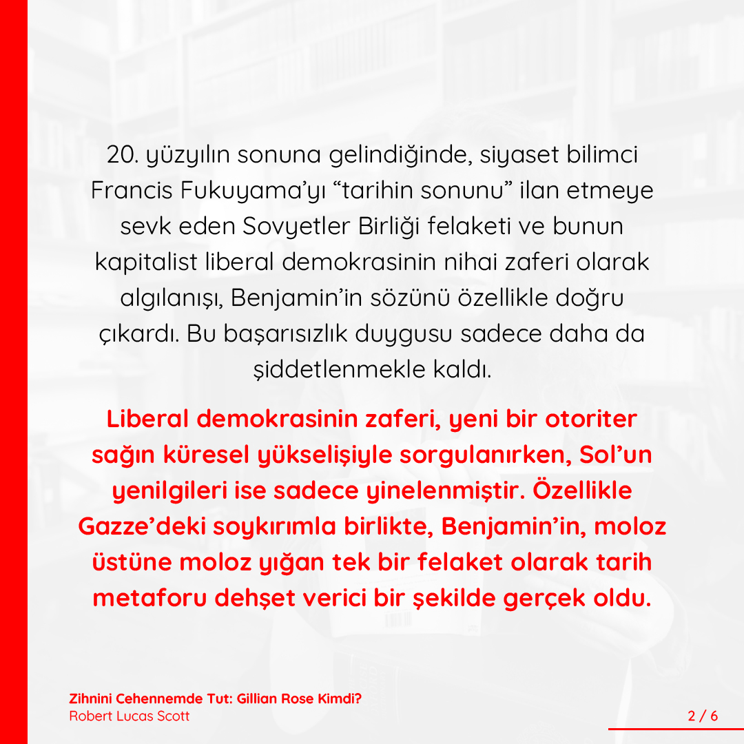 corpusdergi's tweet photo. Gillian Rose’a göre felsefenin görevi, kapitalizmi ayakta tutan ve adaletsizliği yücelten mitlerle ve kör noktalarla yüzleşmekti. Sonuç, her türlü politik dogmaya düşman bir Marksizm oldu.

Robert Lucas Scott'ın makalesini Berdan Doğan çevirdi.