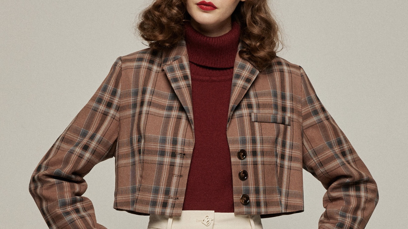 tnewties トゥエンティーズ ポールと道でばったり遭遇 ジャケット M ポールと道でばったり遭遇》クロップドチェックジャケット-Blue