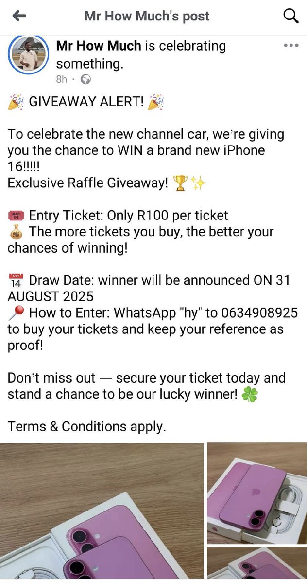 Scam Alert

It has come to my attention there’s a fake facebook account pretending to be me and scamming people using my name and pictures.

I am not on facebook , please help report this account if you are on the app : 
search for ( Mr How Much ) 

If you know me , then you know