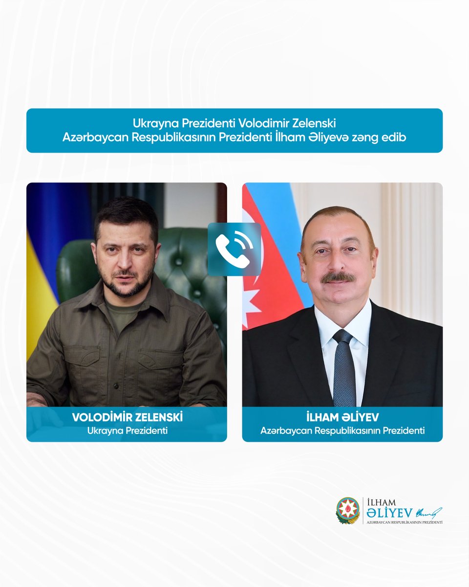 Ukrayna Prezidenti Volodimir Zelenski Azərbaycan Respublikasının Prezidenti İlham Əliyevə zəng edib.

president.az/az/articles/vi…