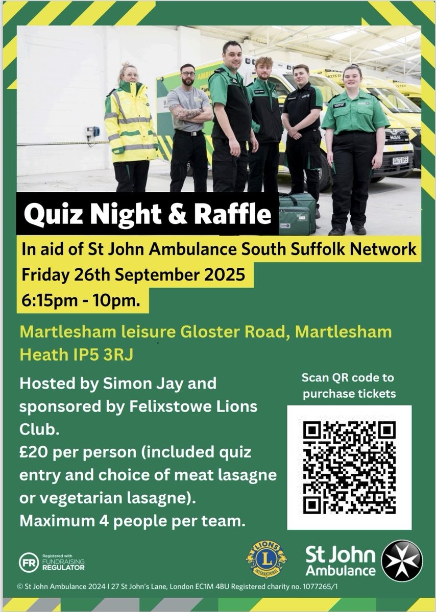 The South suffolk network are hosting a fundraising quiz to support their work in St John in Suffolk. To enter a team, follow the link. active.com/martlesham/qui…