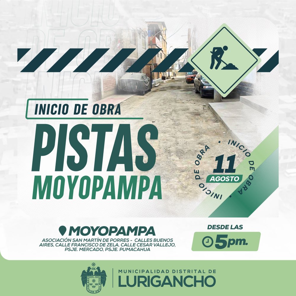 💪🏻 ¡𝐎𝐛𝐫𝐚𝐬 𝐪𝐮𝐞 𝐭𝐫𝐚𝐧𝐬𝐟𝐨𝐫𝐦𝐚𝐧 𝐂𝐡𝐨𝐬𝐢𝐜𝐚! 🤩

#Obras | 🚧 ¡Las obras continúan en todo el distrito! Nuestro alcalde de Lurigancho-Chosica dará inicio a la obra de pistas en Moyopampa, un proyecto muy esperado por nuestros vecinos. 🥳