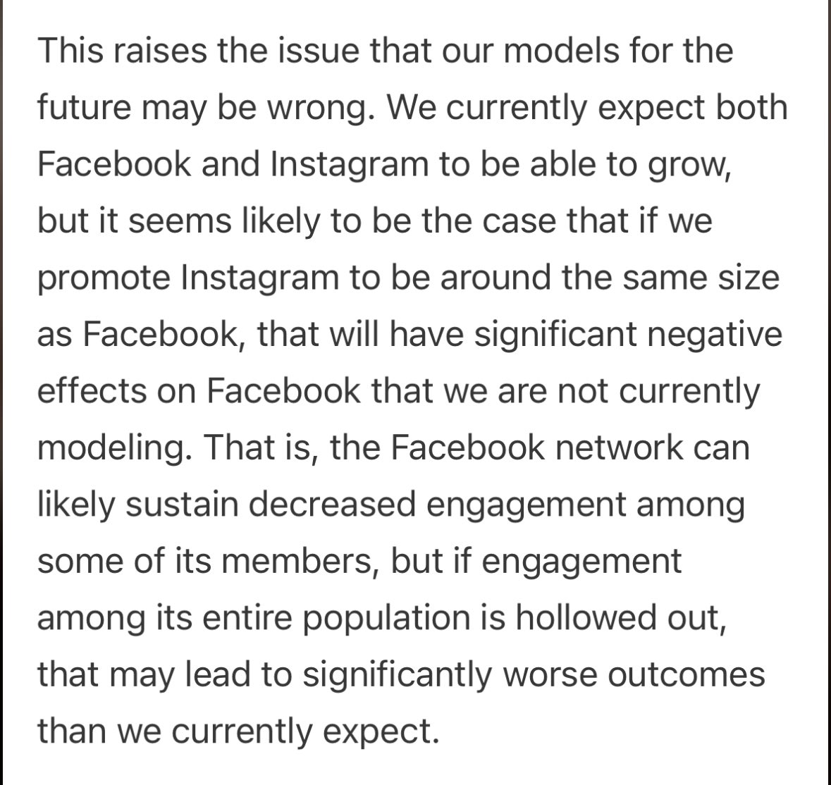 ConradBastable's tweet photo. Love him or hate him, Zuck is one of the only big company execs who understands that trends can reverse, data discontinuities exist, marginal user behavior today does not imply aggregate user behavior tomorrow, and short term maximization strategies can cause long term collapse https://t.co/sLEGLORHjc