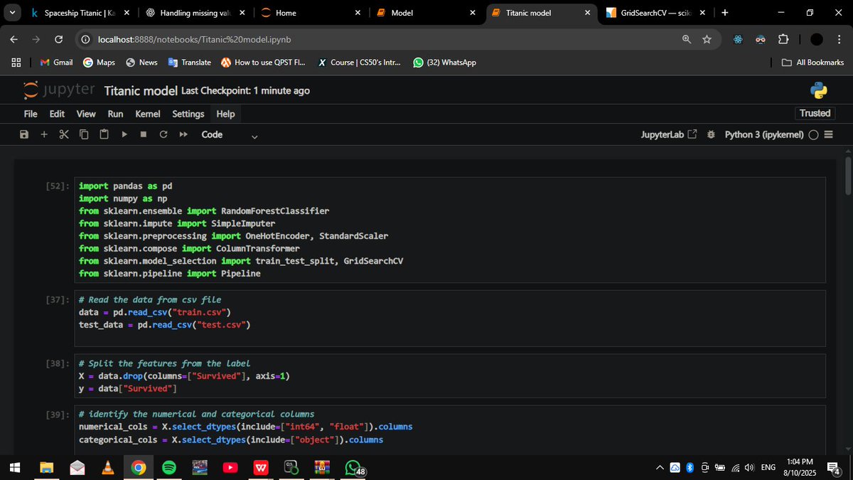 Ala_knows_Code's tweet image. I have been working on a lot of data lately. This one 👇 is a predictive model that answers the question &quot;What sorts of people were more likely to survive the titanic ship sink&quot;
Dataset is from kaggle - kaggle.com/competitions/t…

#MachineLearning
#CodingJourney
#ML
#kaggle
