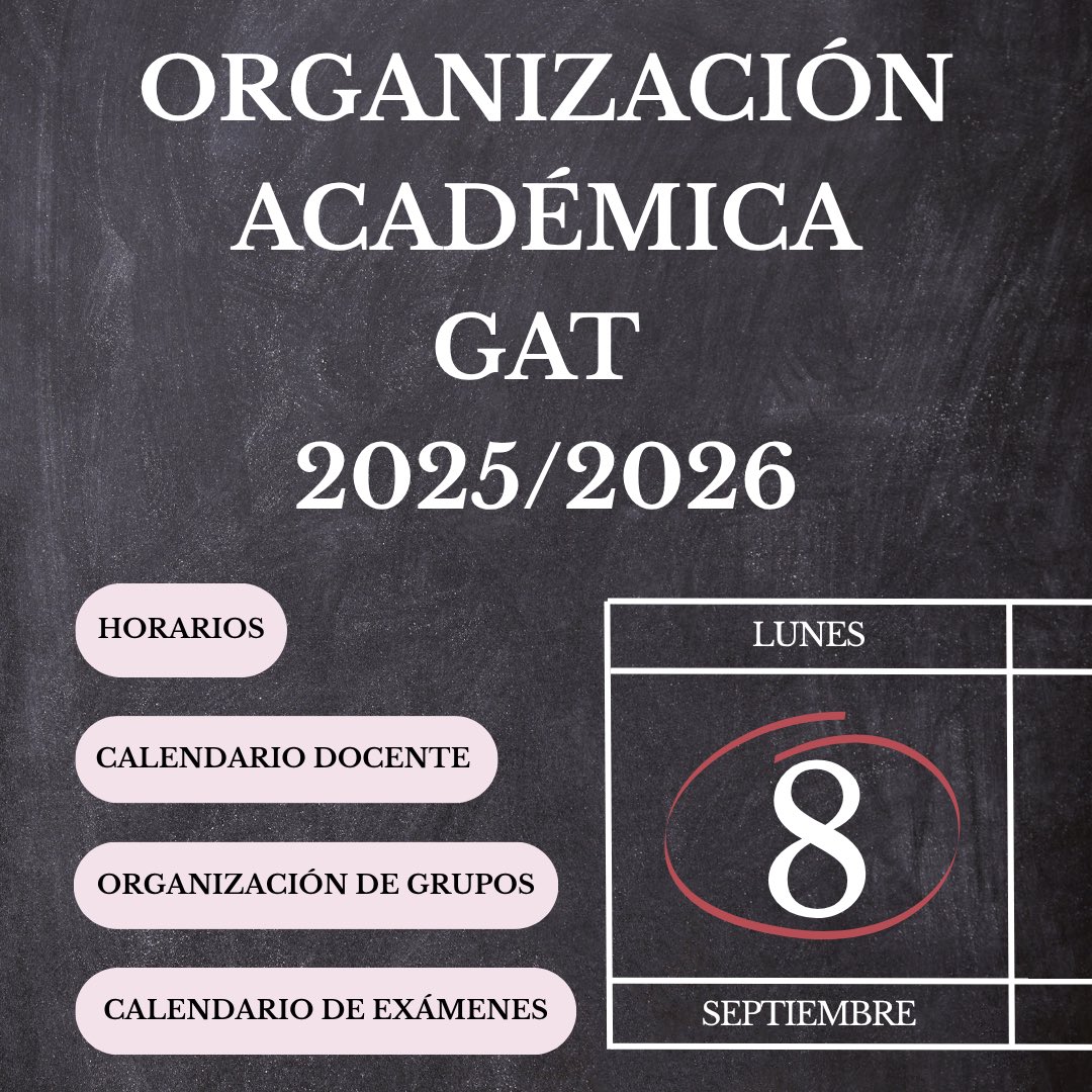 Está disponible en la página web de la #euatac toda la información académica del próximo curso, que comenzará el 8 de septiembre, con una Jornada de Bienvenida para el alumnado de nueva matrícula del GAT, a partir de las 11:30h en el Aula Magna.