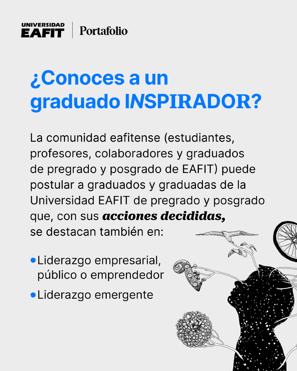 EAFIT's tweet photo. #InspiradoresEAFIT2025 | En #EAFIT creemos en el poder de las acciones que transforman realidades. Por eso, reconocemos a graduados y organizaciones que, con su liderazgo, generan soluciones de impacto en ciencia y tecnología, sostenibilidad, bienestar, cultura e innovación educativa.

🙌 ¿Conoces a un graduado o graduada que inspire por su compromiso y capacidad de movilizar a otros? Este es el momento de postularlo.

📅 Tienes plazo hasta el 7 de septiembre.
🔗 Diligencia el formulario en https://t.co/WMqODuY115