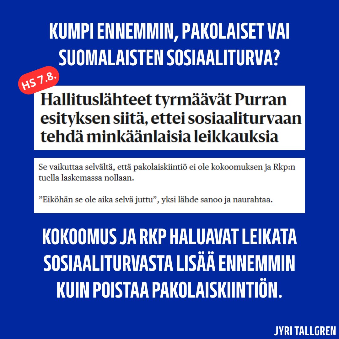 Nämä on niitä kuuluisia arvovalintoja.

Halutaanko leikata lisää sosiaaliturvasta vai toissijaisista kohteista kuten kehitysavusta ja pakolaiskiintiöstä?

Hallituslähde oikein naurahtaa Hesarille, ettei me nyt enempää halita pakolaiskiintiötä pienentää.