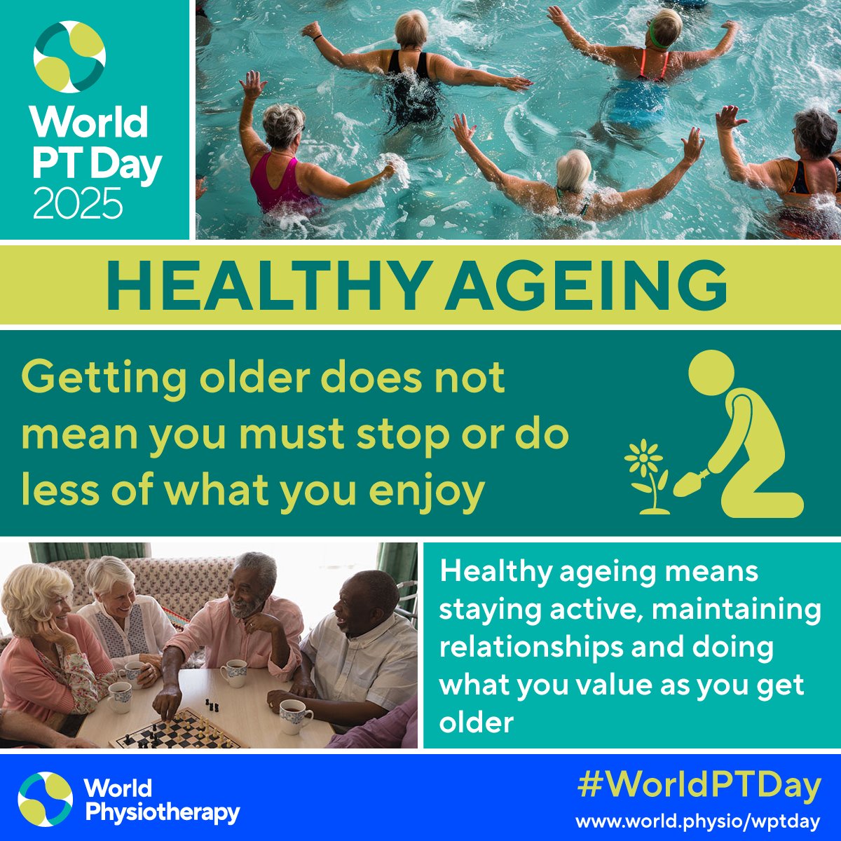 “What does healthy ageing mean to you?”
We want to hear from IPTOP members &amp; physios working with older people around the world ahead of
#WorldPTDay - reply and tag us in your posts!