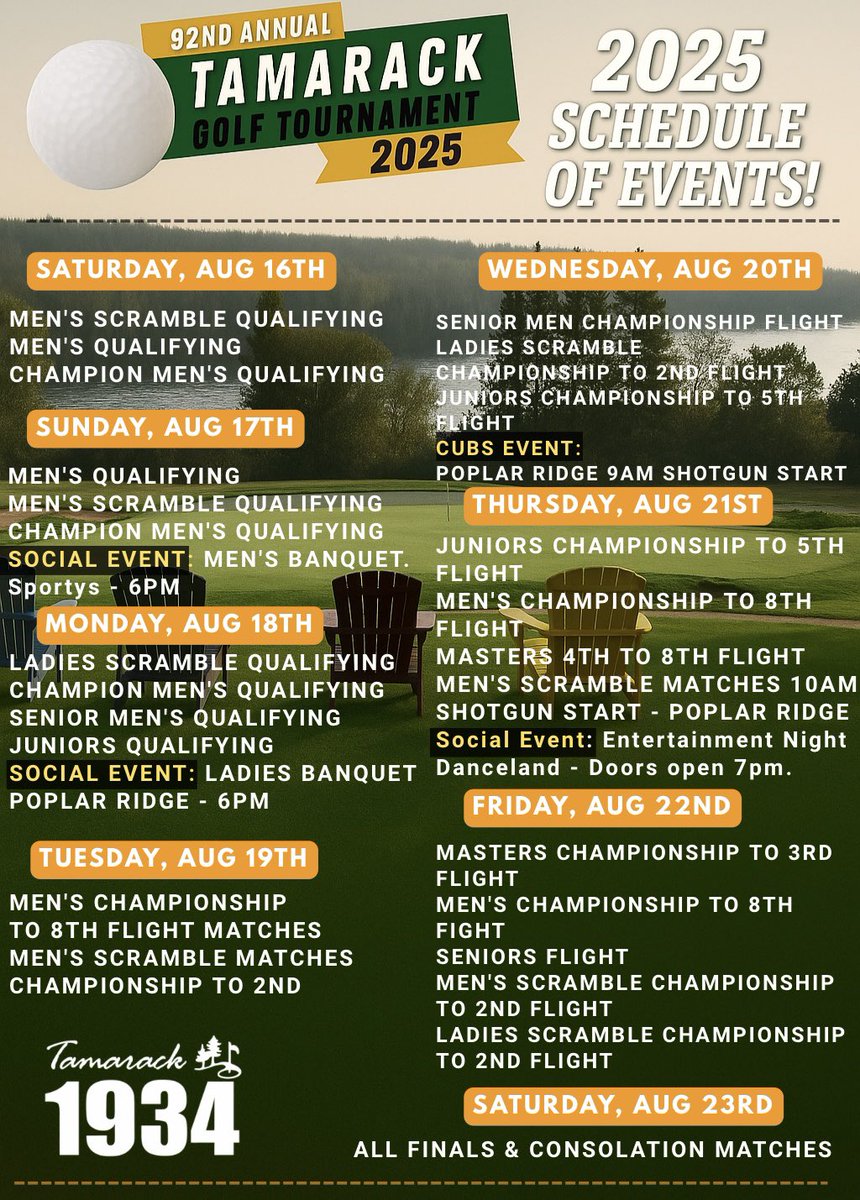 2025 Schedule Of Events! ⛳️ #2025 #AlmostTime #TamarackGolfTournament #CantWait